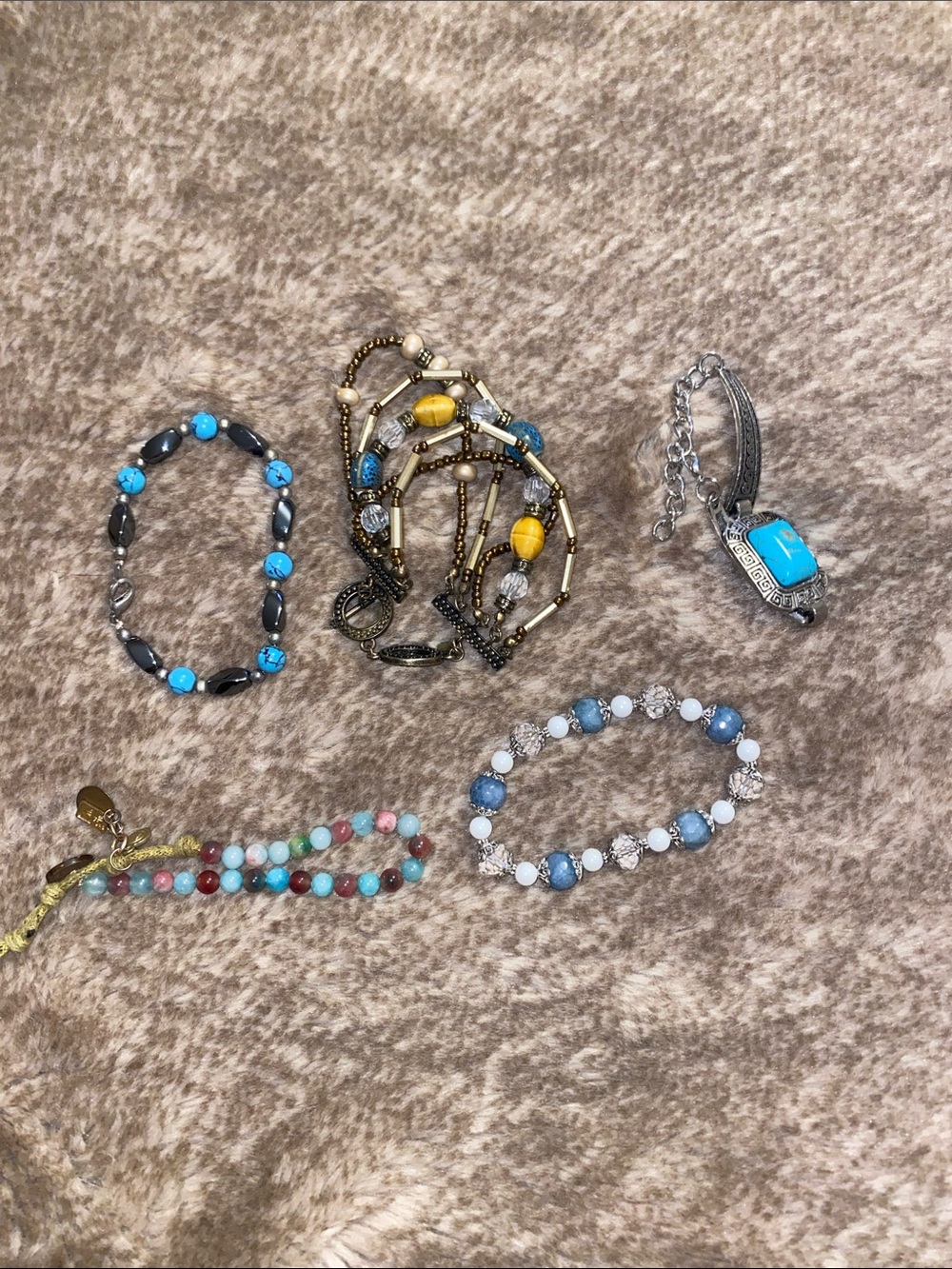 Turquoise and Silver-Tone Beaded Bracelet - Women Jewelry